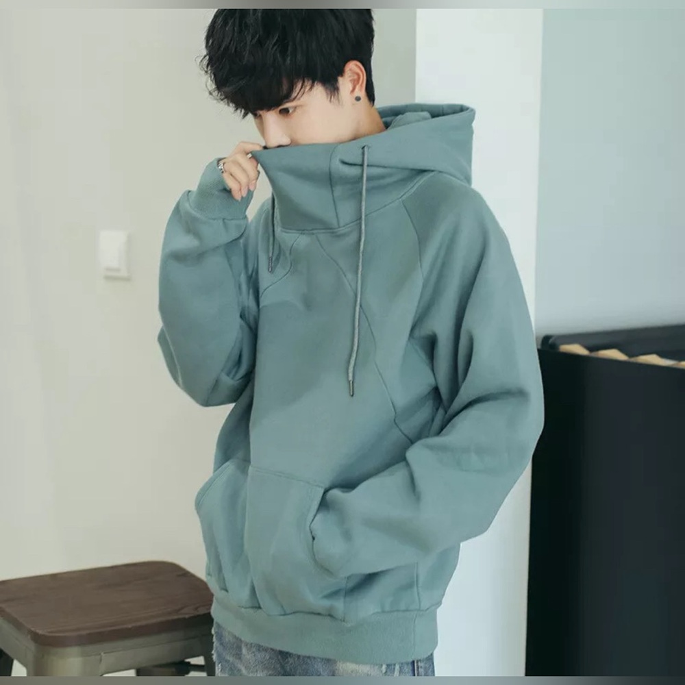 Men's Loose Casual Street Hoodie Long Sleeve Turtleneck Sweatshirt Pullover Tops
